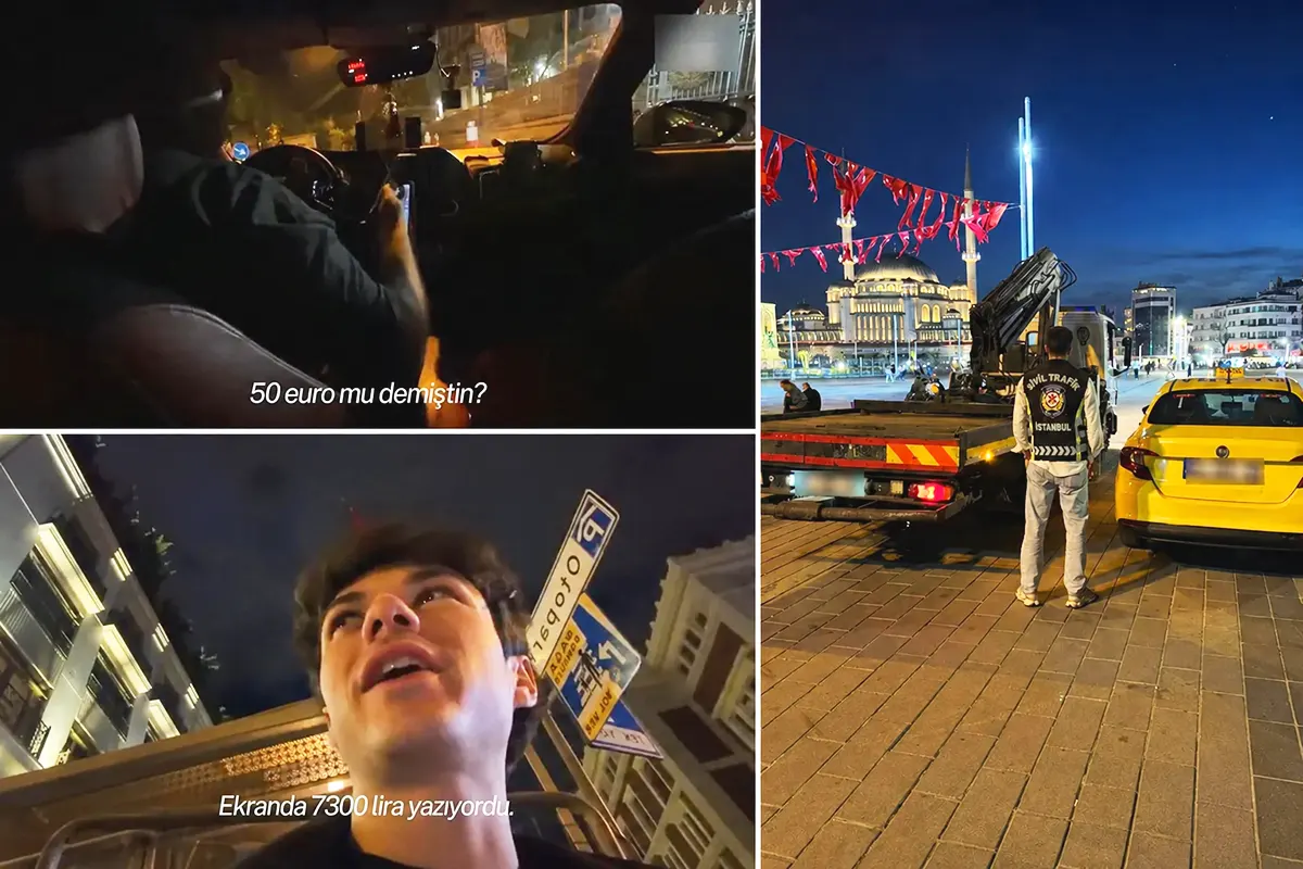 imágenes del streamer Auger, del conductor del taxi grabado desde la parte posterior del vehículo, y del taxi siendo retirado por la policía