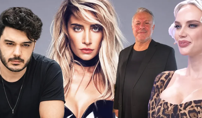 a picture of several Turkish celebrities detained in an anti-drugs operation, including the singers Sıla Gençoğlu and İlyas Yalçıntaş and the producer Fatih Aksoy