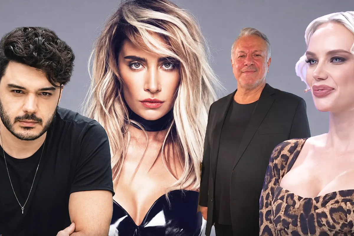 una imagen de varios famosos turcos detenidos en una operación antidroga, entre ellos los cantantes Sıla Gençoğlu e İlyas Yalçıntaş y el productor Fatih Aksoy