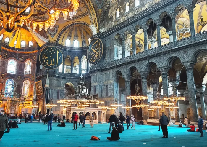 the interior of Hagia Sophia, used as a mosque