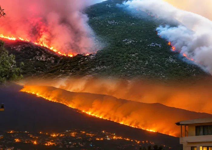 varias imágenes de los incendios forestales en Kaş, Antalya