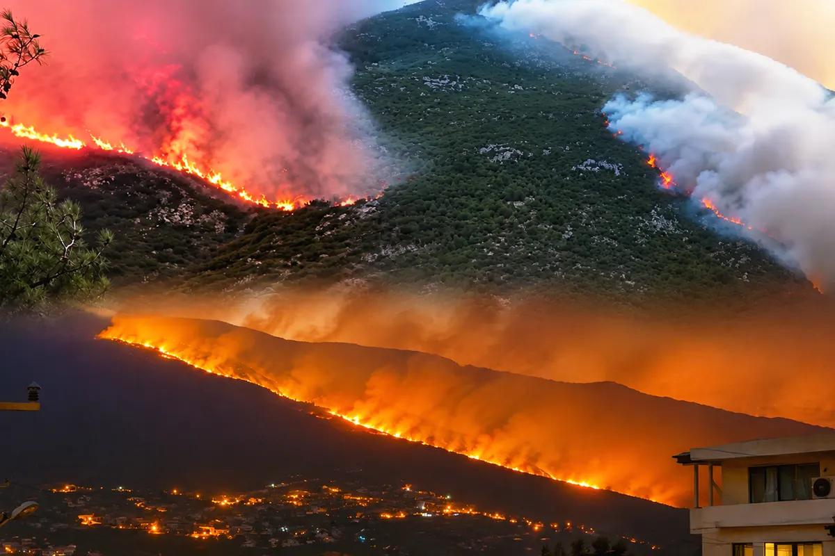 varias imágenes de los incendios forestales en Kaş, Antalya