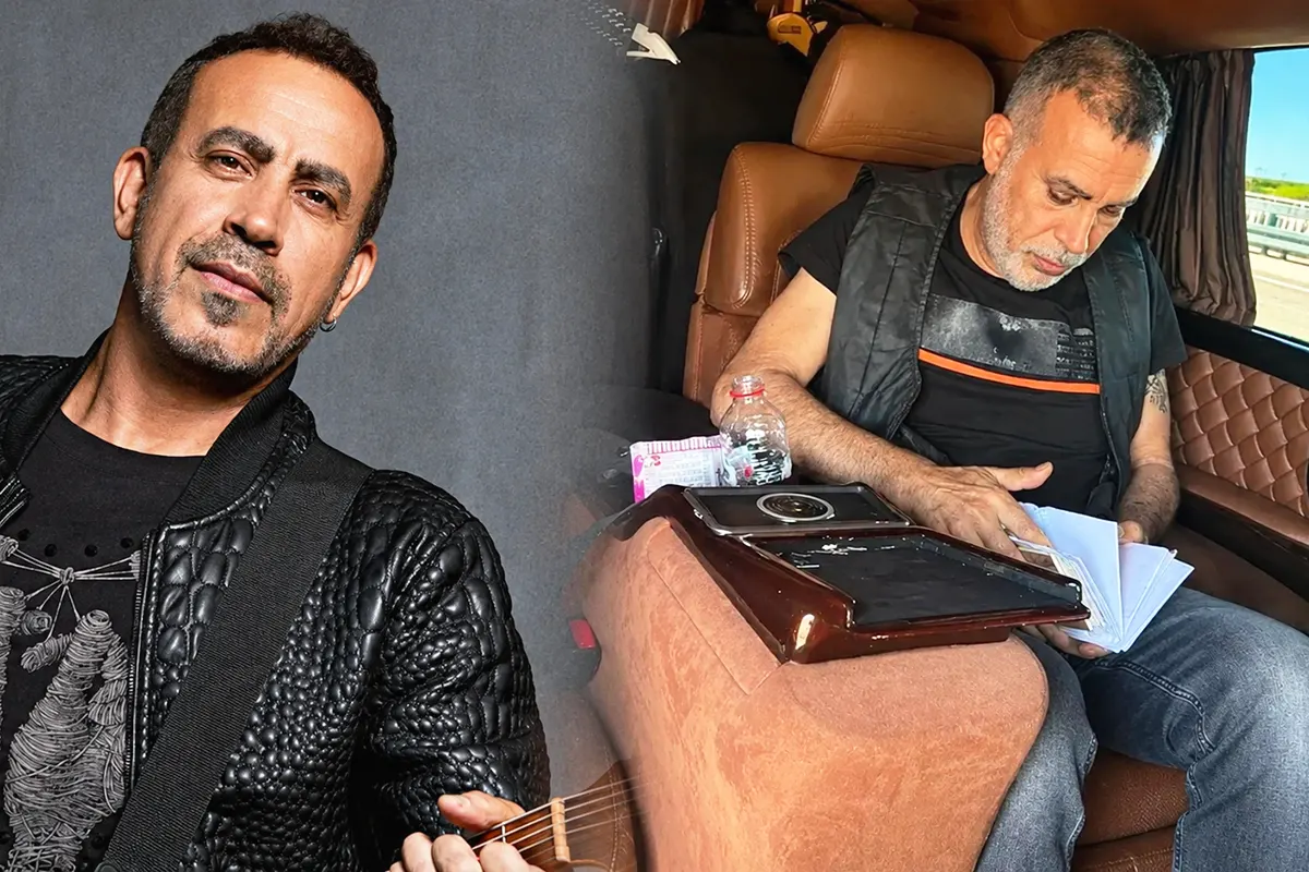 pictures of the Turkish singer Haluk Levent in a limousine and in an artistic photograph