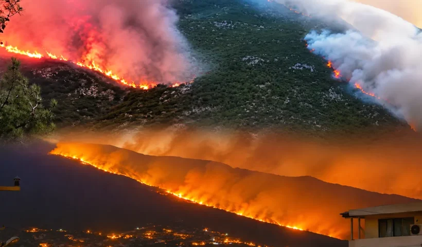several images of the forest fires in Kaş, Antalya