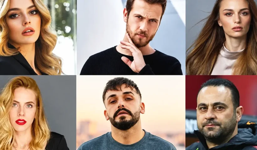 imagen que combina varias fotografías de actores, cantantes, exfutbolistas y otros famosos turcos