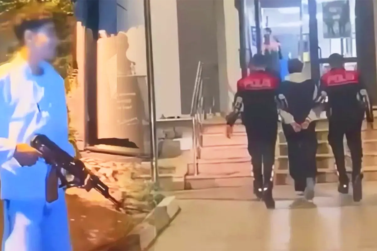 imágenes de un menor en la calle con un rifle Kalashnikov, y del menor siendo detenido por la policía