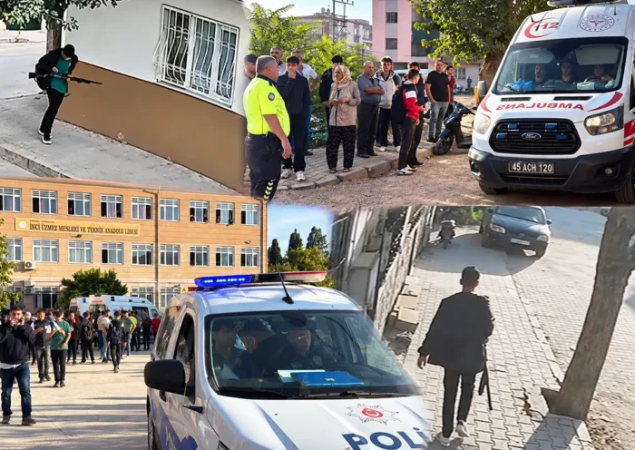 varias imágenes que muestran escenas del atacante y de los momentos tras el ataque durante un tiroteo en un instituto turco