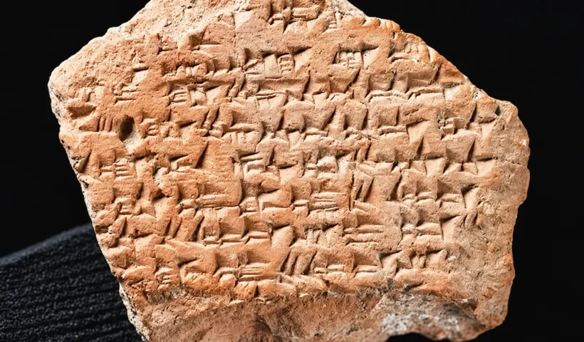 imagen de una pieza de arcilla con escritura cuneiforme conteniendo parte del histórico Tratado de Qadesh