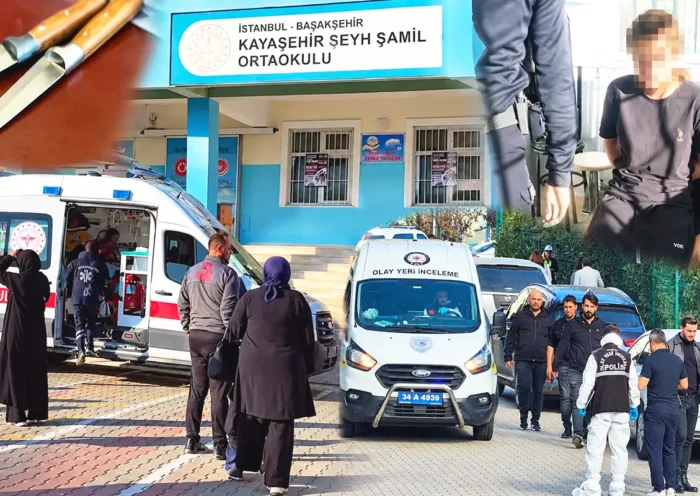 varias escenas mostrando ambulancias y equipos de la policía en un colegio junto a la imagen pixelada de una menor detenida