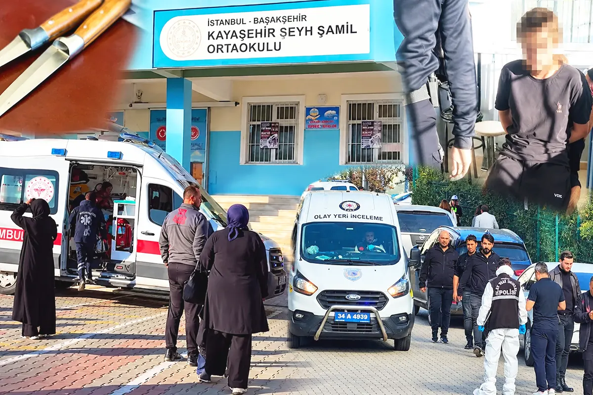 varias escenas mostrando ambulancias y equipos de la policía en un colegio junto a la imagen pixelada de una menor detenida