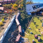 several images showing the two high-speed trains that collided in Toledo, Spain, and the wreckage of the carriages