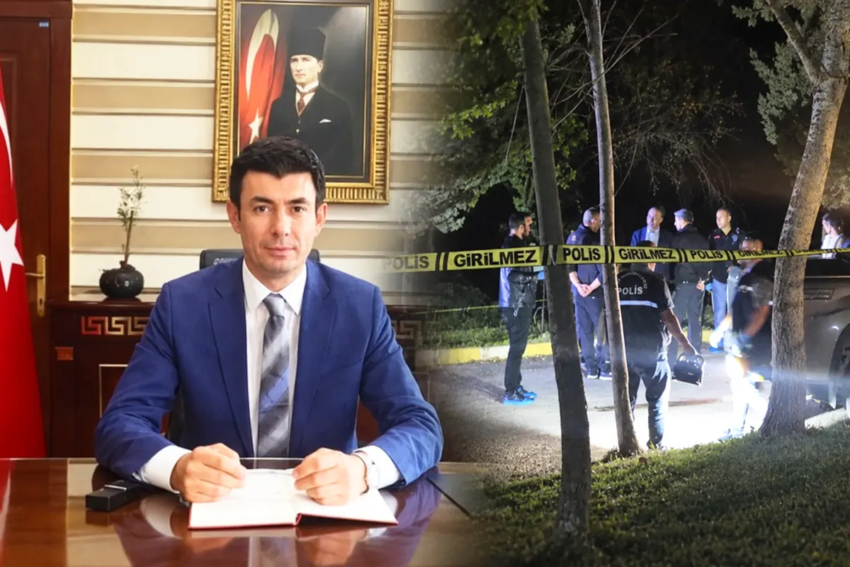 a photograph of the Deputy Governor of Afyonkarahisar in his office, alongside a photograph of several police officers at night at a crime scene