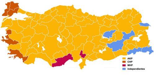 mapa elecciones en Turquía (2007)
