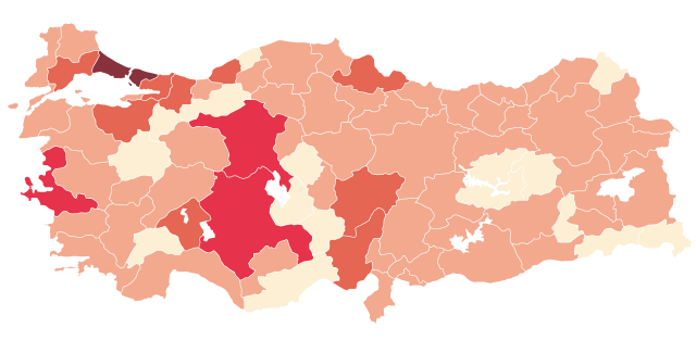 Mapa de casos de coronavirus en Turquía